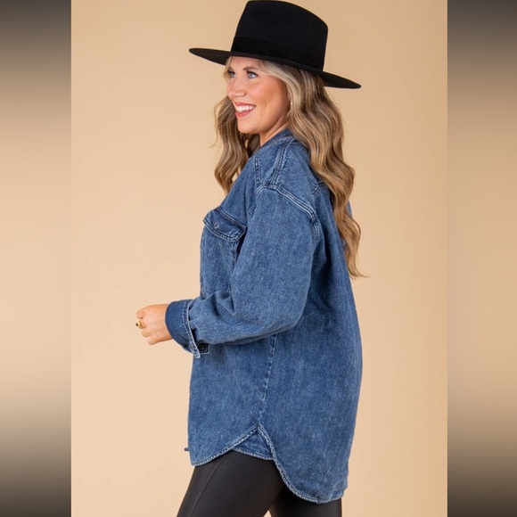 Izzie Cargo Denim Shacket / Jacket - Free People - Vintage Indigo Wash - L - Picture 5 of 12